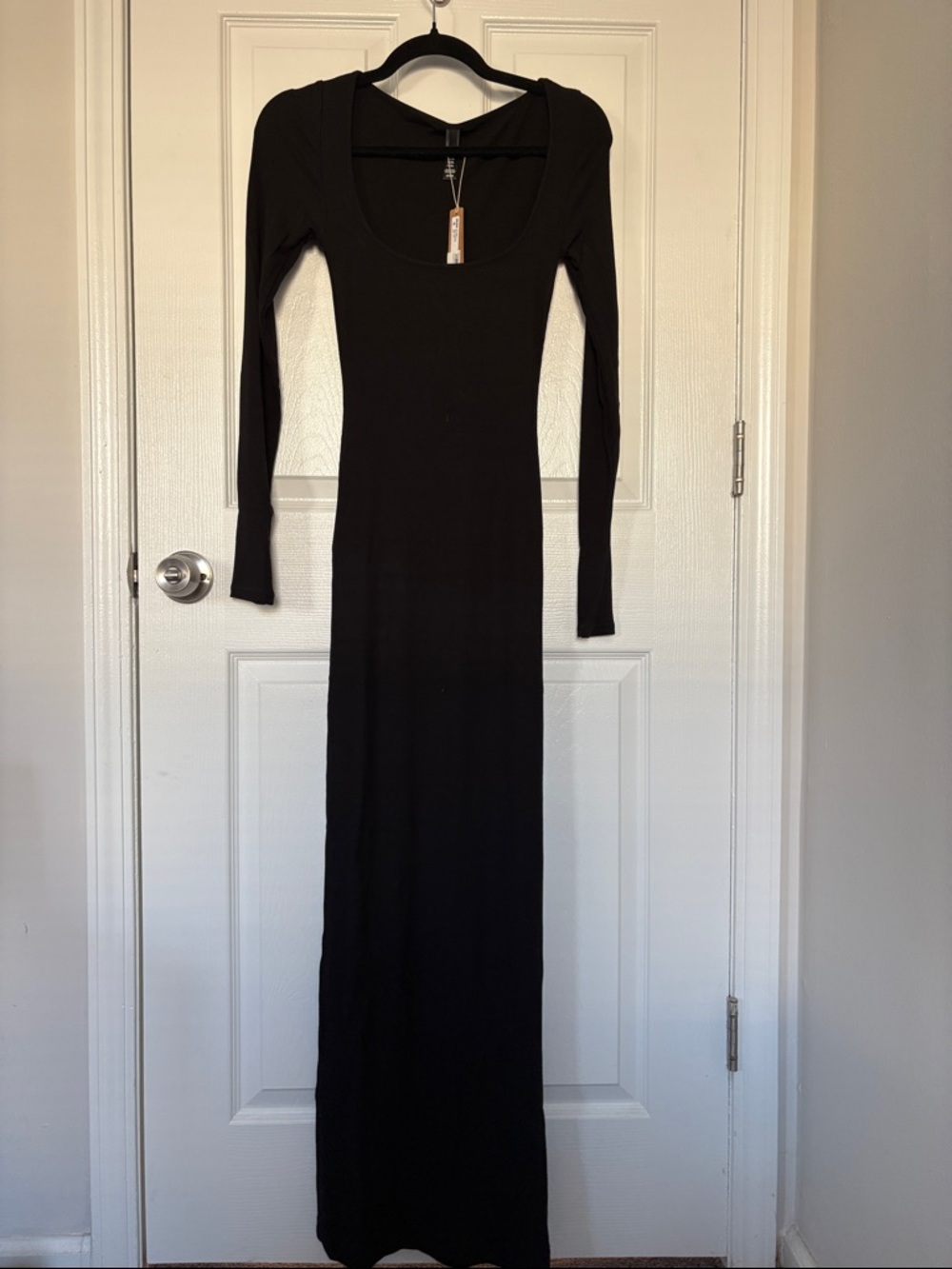 SKIMS Long Sleeve Scoop Neck Black Maxi Dress